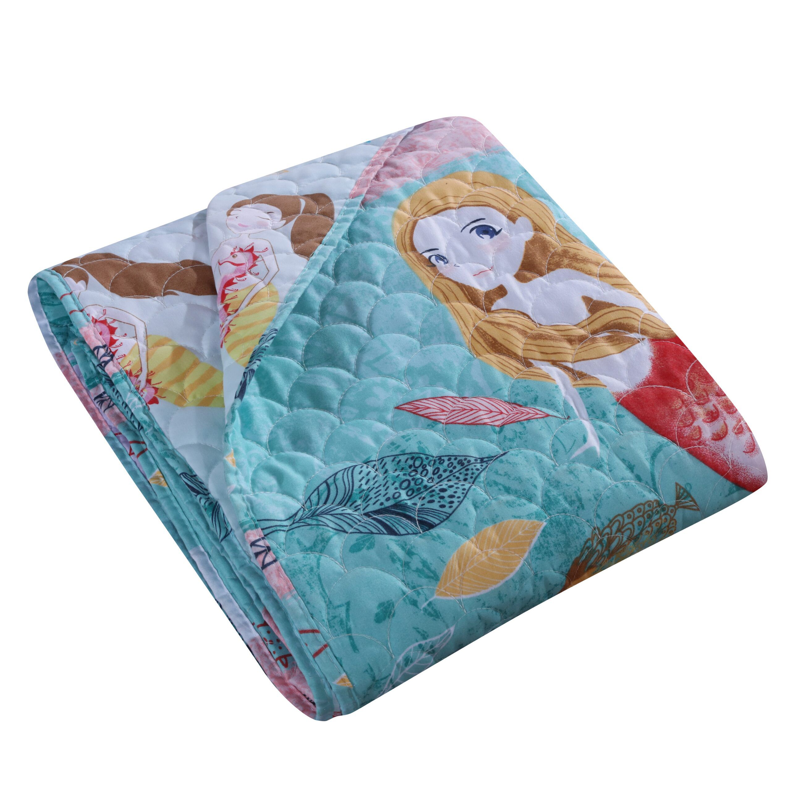 Mermaid Novelty Quilted Throw Blanket, MULTI, alternate image number 1