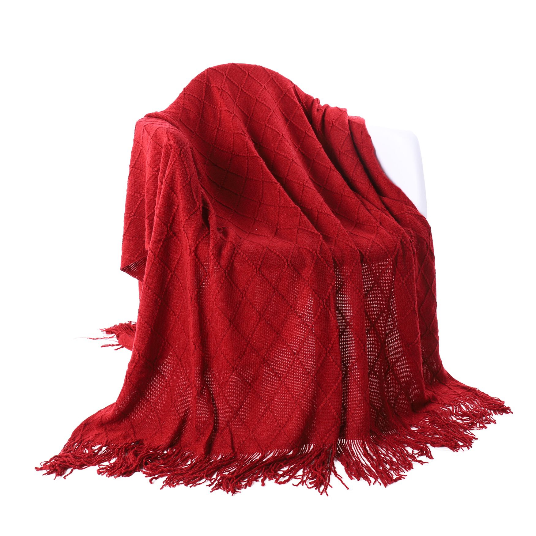 Battilo Home Soft Throw Blanket Warm & Knitted Blankets with Decorative Fringe Lightweight for Bed or Sofa Decorative, 50 inchesx60 inches, RED, hi-res image number 0
