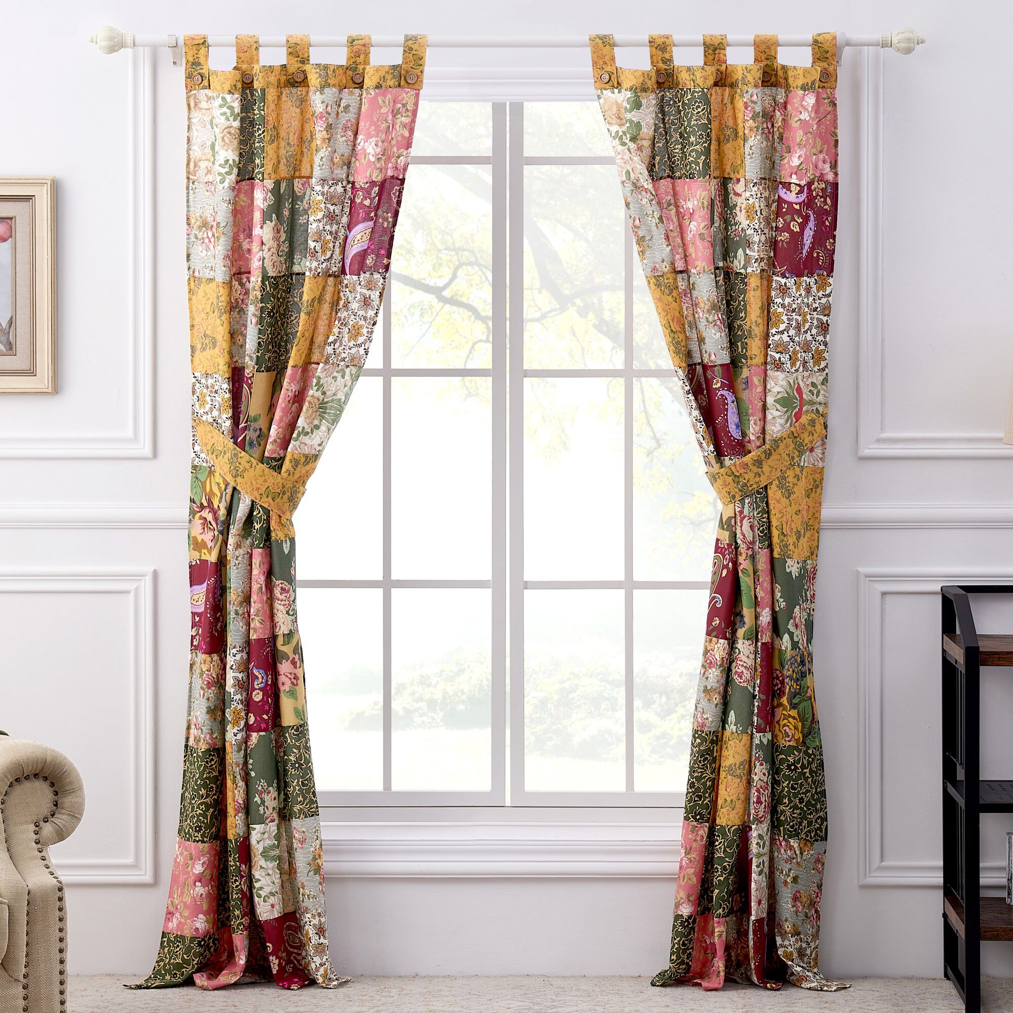 Antique Chic 100% Cotton Window Curtain Panels, Set of 2, 84 inches, MULTI, alternate image number 2
