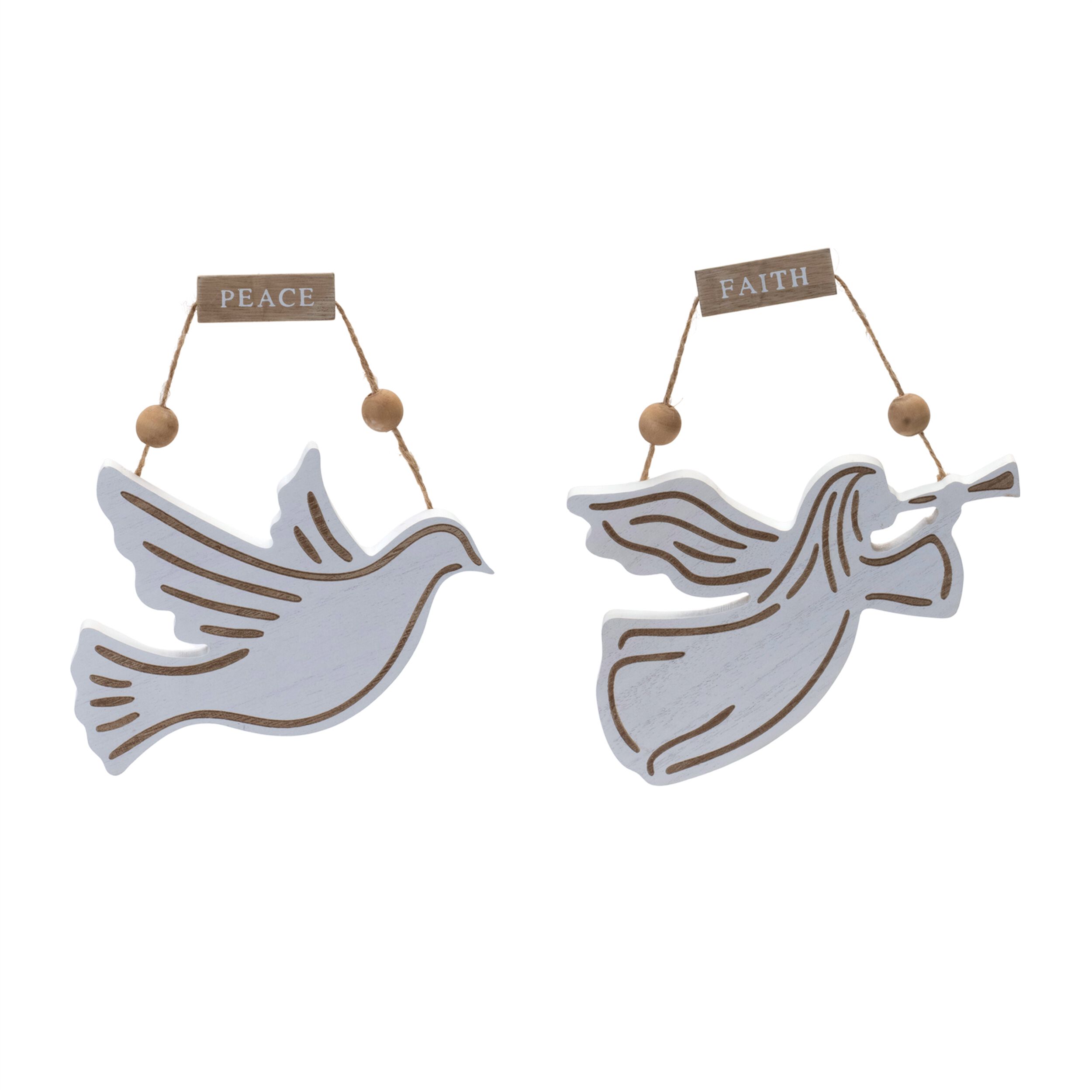 Wood Dove and Angel Sentiment Ornament (Set of 6), WHITE BROWN, alternate image number 1