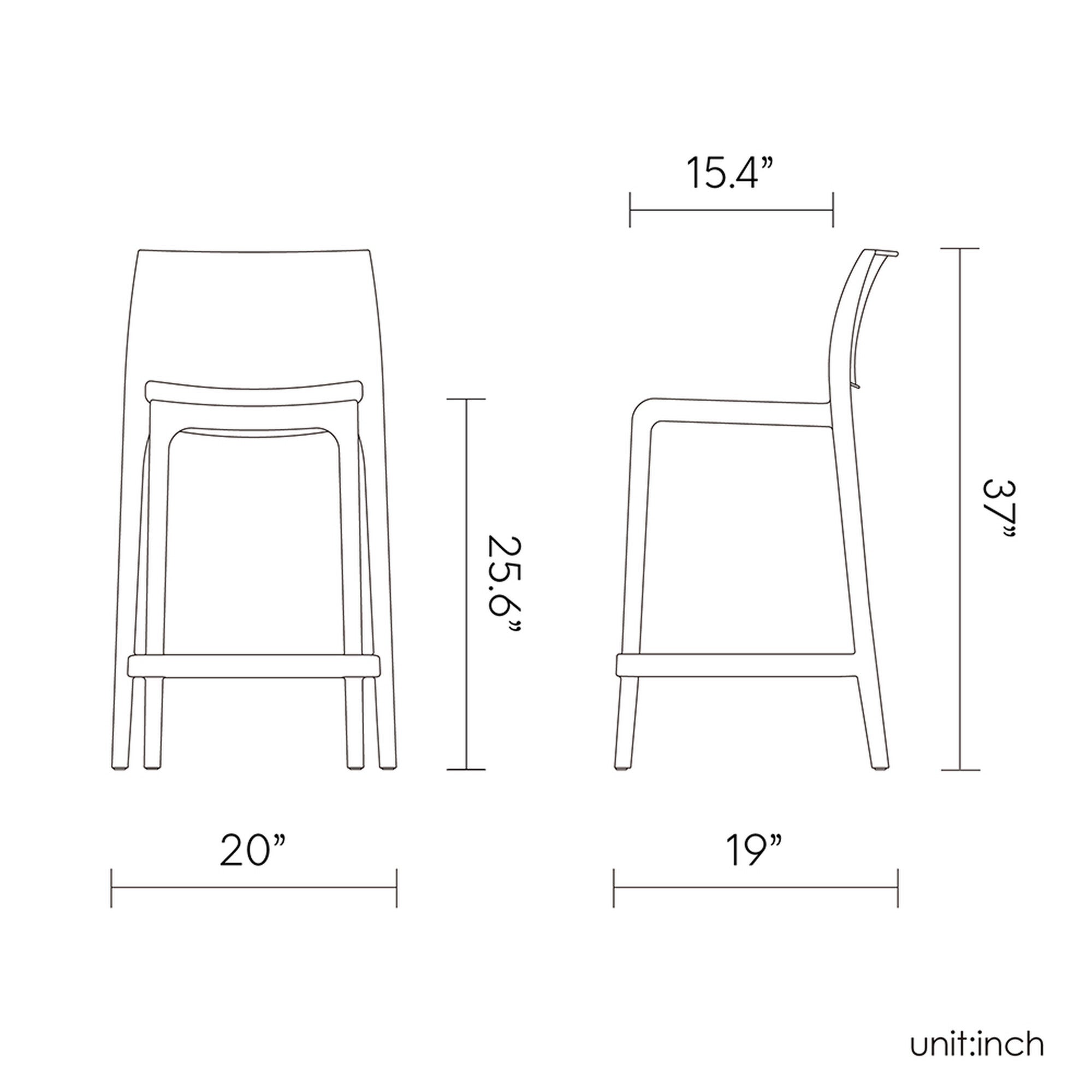 Line drawing size chart for Sensilla outdoor counter stools set of 2