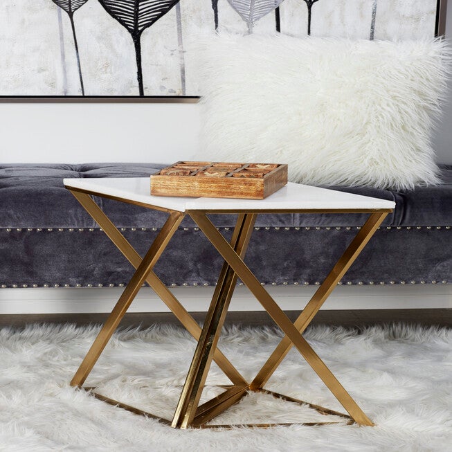 Set of 2 Gold Marble Contemporary Accent Table, 14 inches x 24 inches, , alternate image number null