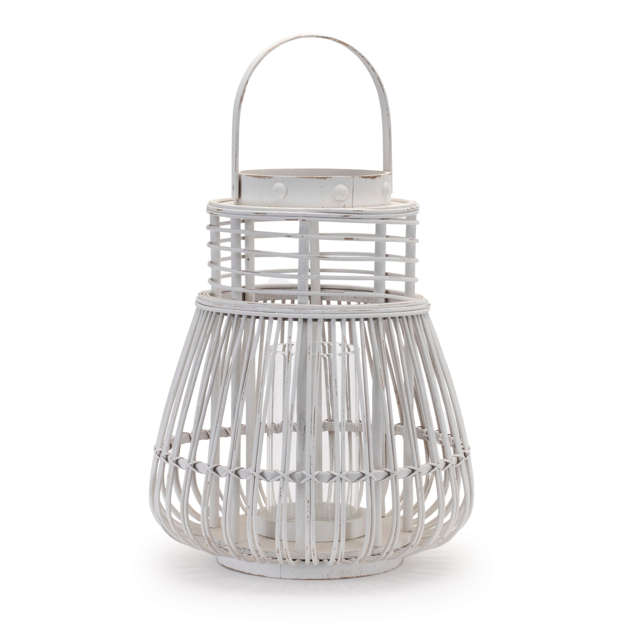 Woven Rattan Lantern 14.5 inchesH, WHITE, hi-res image number 0
