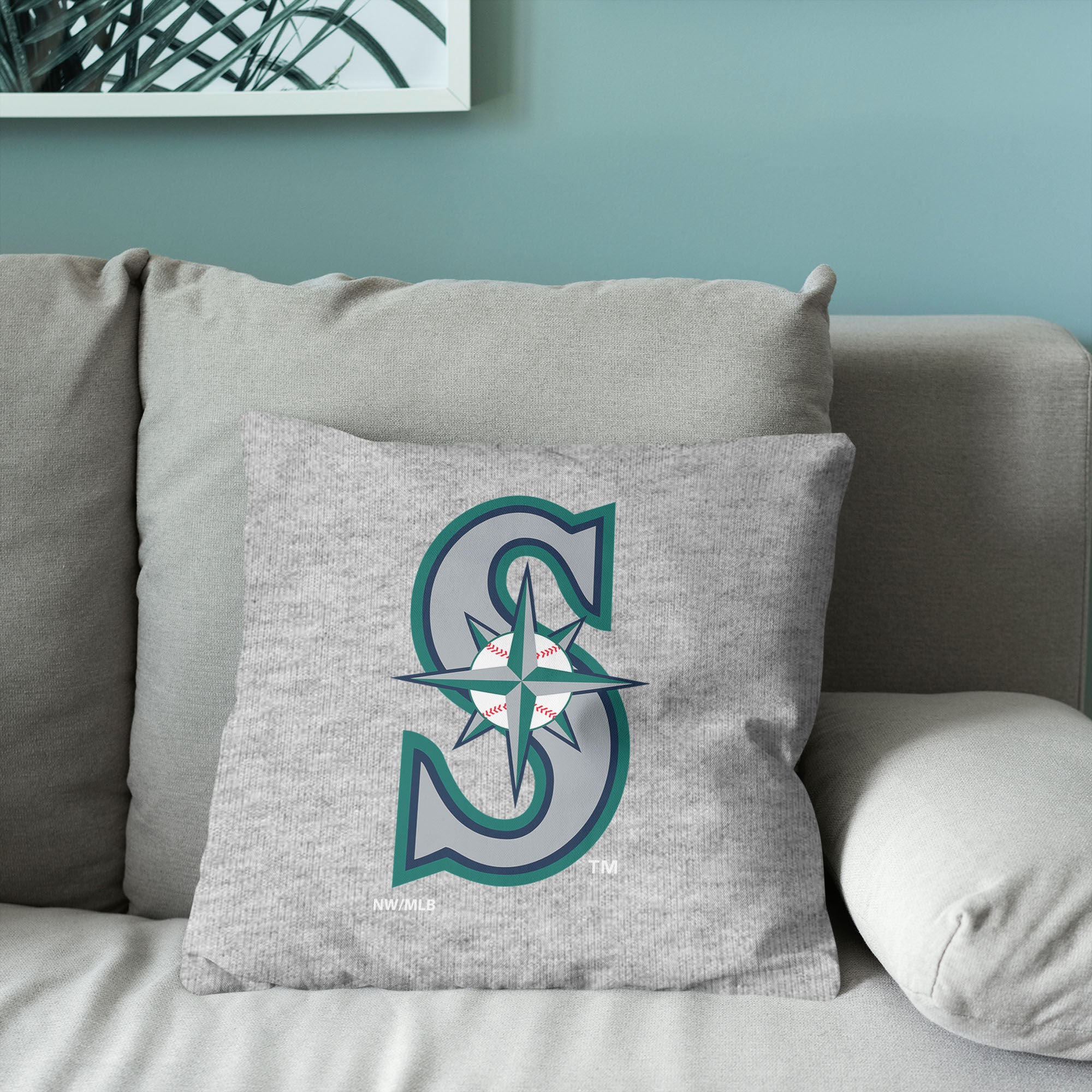 Seattle Mariners MLB Primary Sweatshirt PIllow 16 Inches, GRAY, alternate image number 3