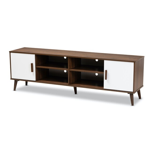 Quinn Mid-Century Modern 2-Door Wood Tv Stand Furniture, WALNUT WHITE, hi-res image number null