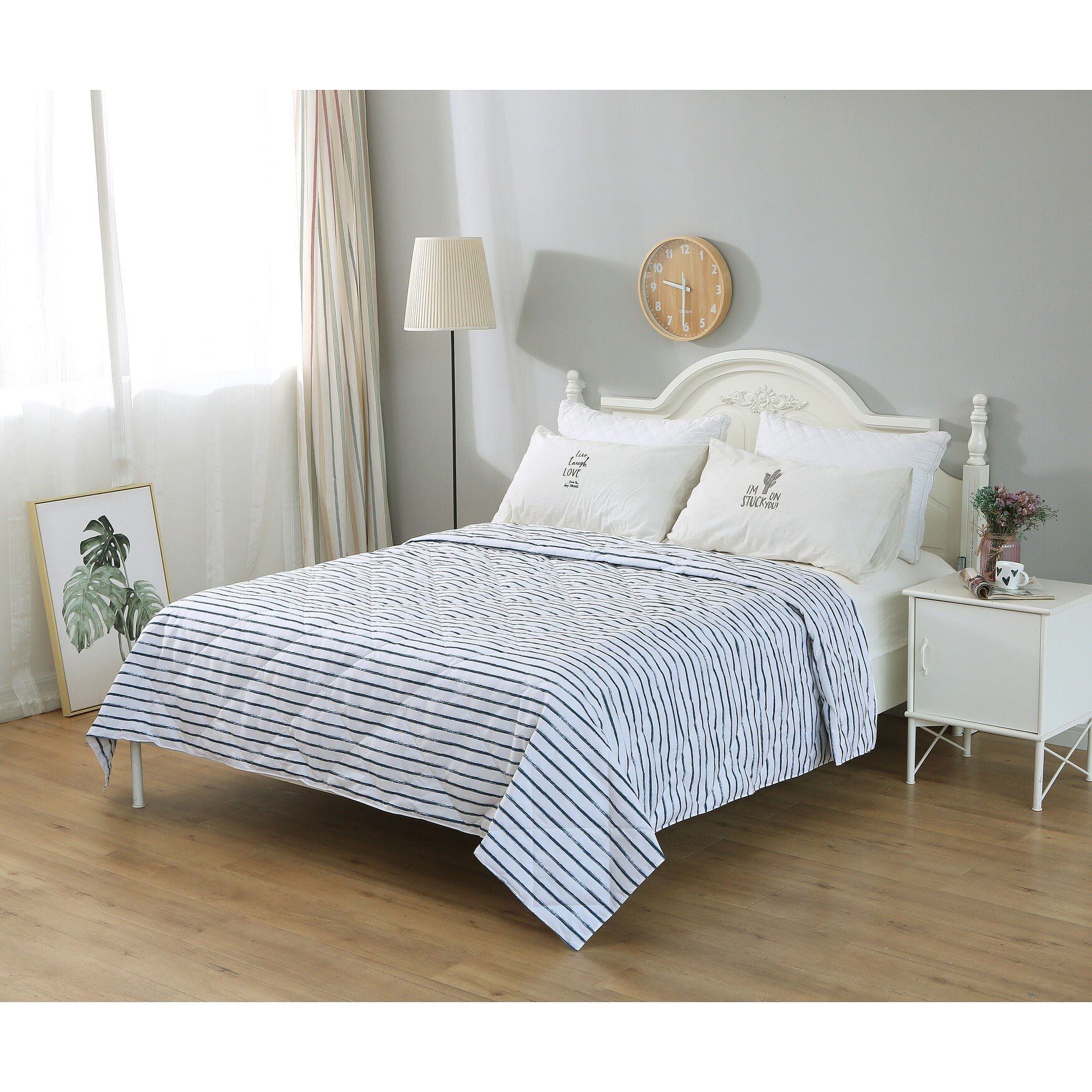 Nano Feather Blanket, Stripe, WHITE NAVY STRIPE, hi-res image number 0
