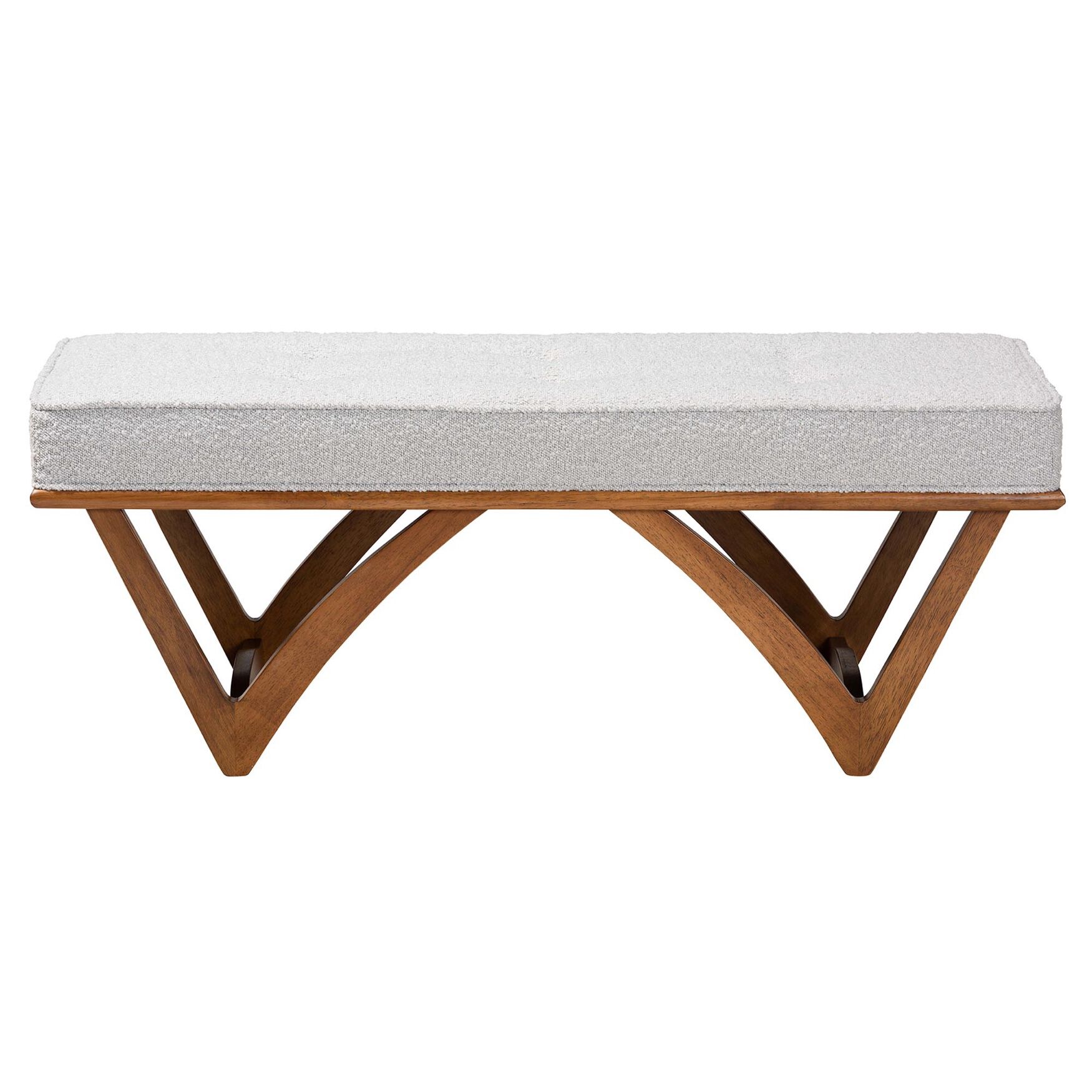 Chenoa Japandi Cream Boucle Fabric And Walnut Brown Finished Wood Bench, , alternate image number 7
