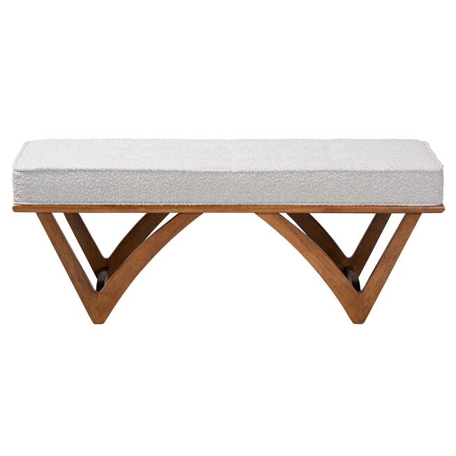Chenoa Japandi Cream Boucle Fabric And Walnut Brown Finished Wood Bench, , alternate image number 7