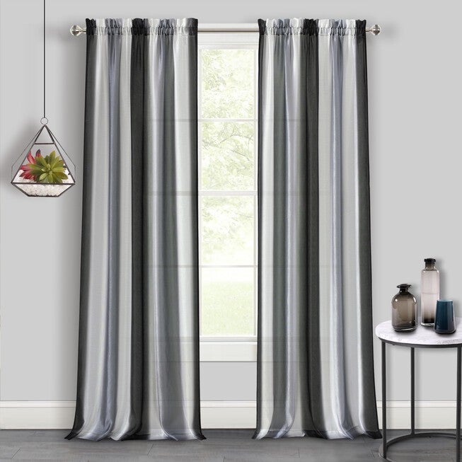 Spectrum Rod Pocket Window Curtain Panel, BLACK SILVER, hi-res image number null