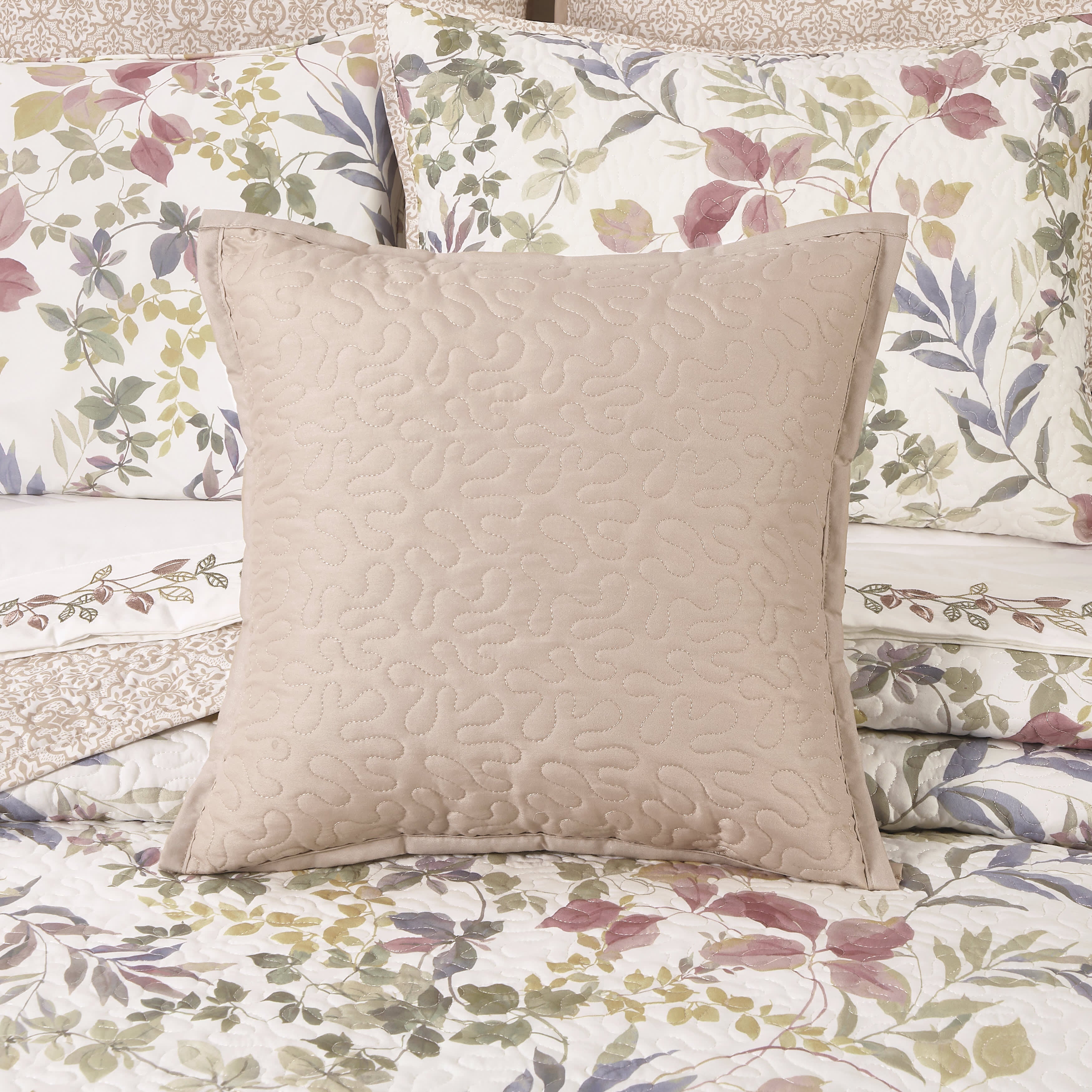 Rosewood 16 Inch Square Quilted Decorative Throw Pillow, ROSE, alternate image number 1