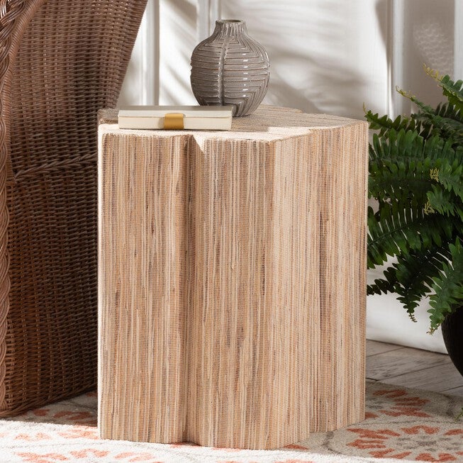 Janeth Bohemian Woven Grasscloth End Table, NATURAL, hi-res image number null