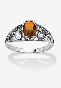 Sterling Silver Swirl Simulated Birthstone Ring