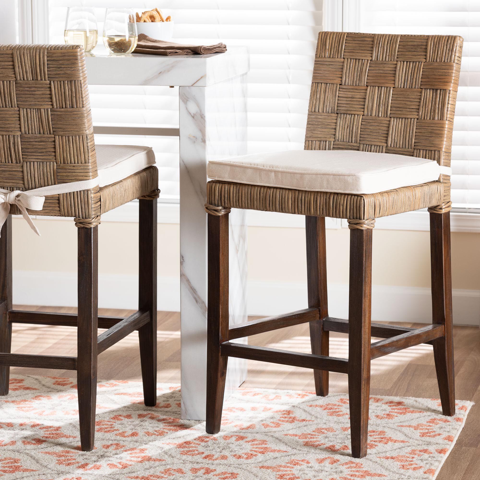 Fatima Natural Rattan Counter Stool with Cushion, GREY, hi-res image number 0