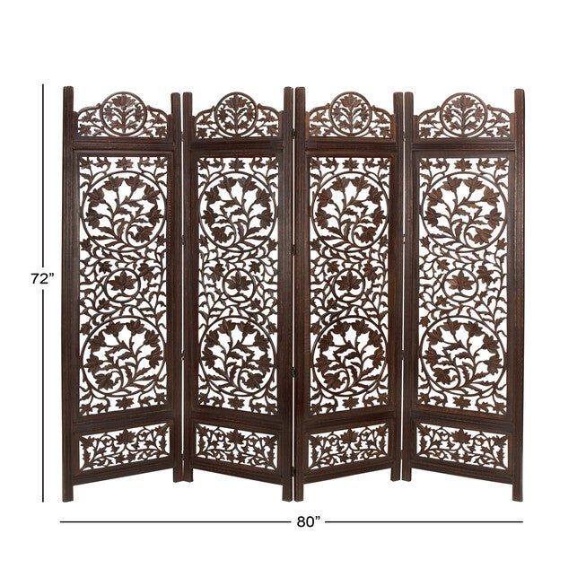 Brown Mango Wood Traditional Room Divider Screen, 72 inches x 80 inches x 1 inches, , alternate image number null