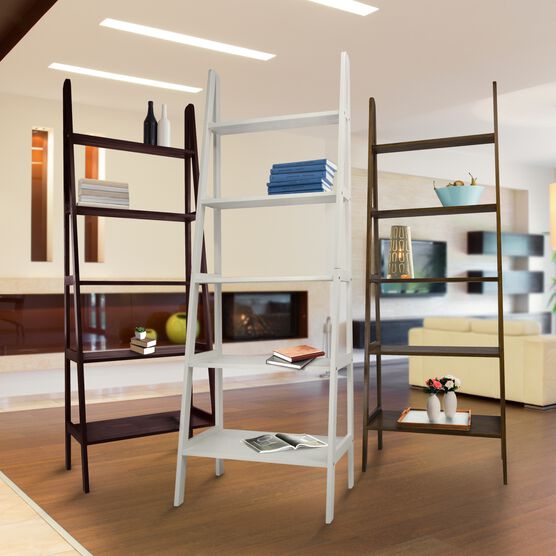 5-Shelf Ladder Bookcase-White, , alternate image number null