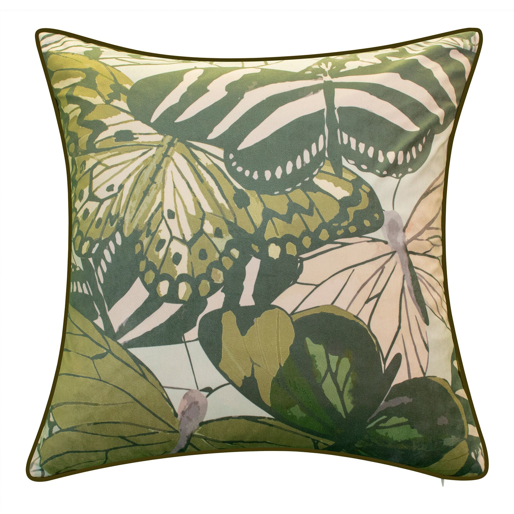 Velvet Bold Butterfly Decorative Pillow Dec Pillow, MEDIUM GREEN, hi-res image number 0