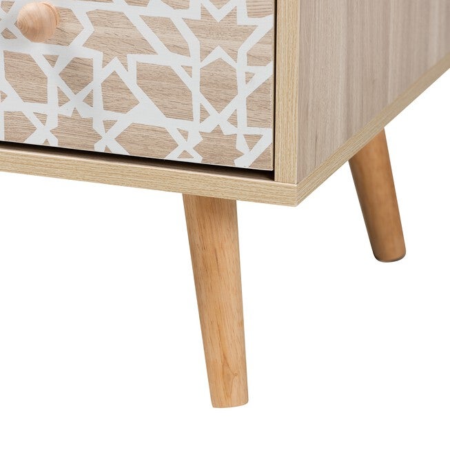 Beau Mid-Century Modern Transitional Two-Tone White And Oak Brown Finished Wood 3-Drawer Storage Cabinet, , alternate image number 4