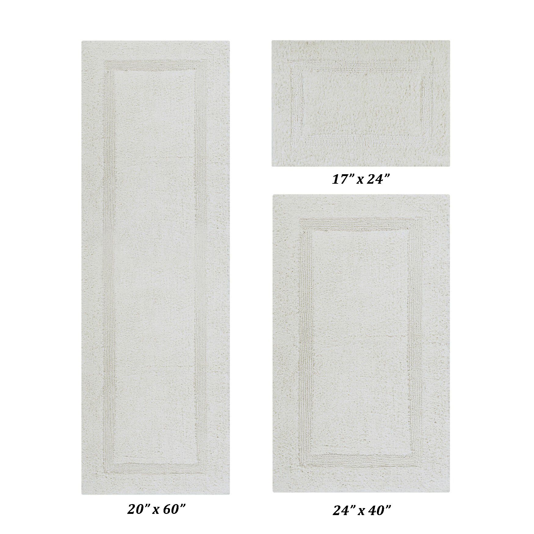 Lux Collectionis Bath Mat Rug 3 Piece Set (20 inches x 20 inches | 21 inches x 34 inches | 20 inches x 60 inches), IVORY, hi-res image number 0