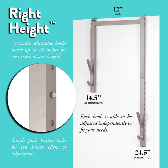 Over The Door Hanger, 2 Organizer Rack, Adjustable Height Hooks For Coat, Hat, Scarf, Bag, Accessory-White, , alternate image number null