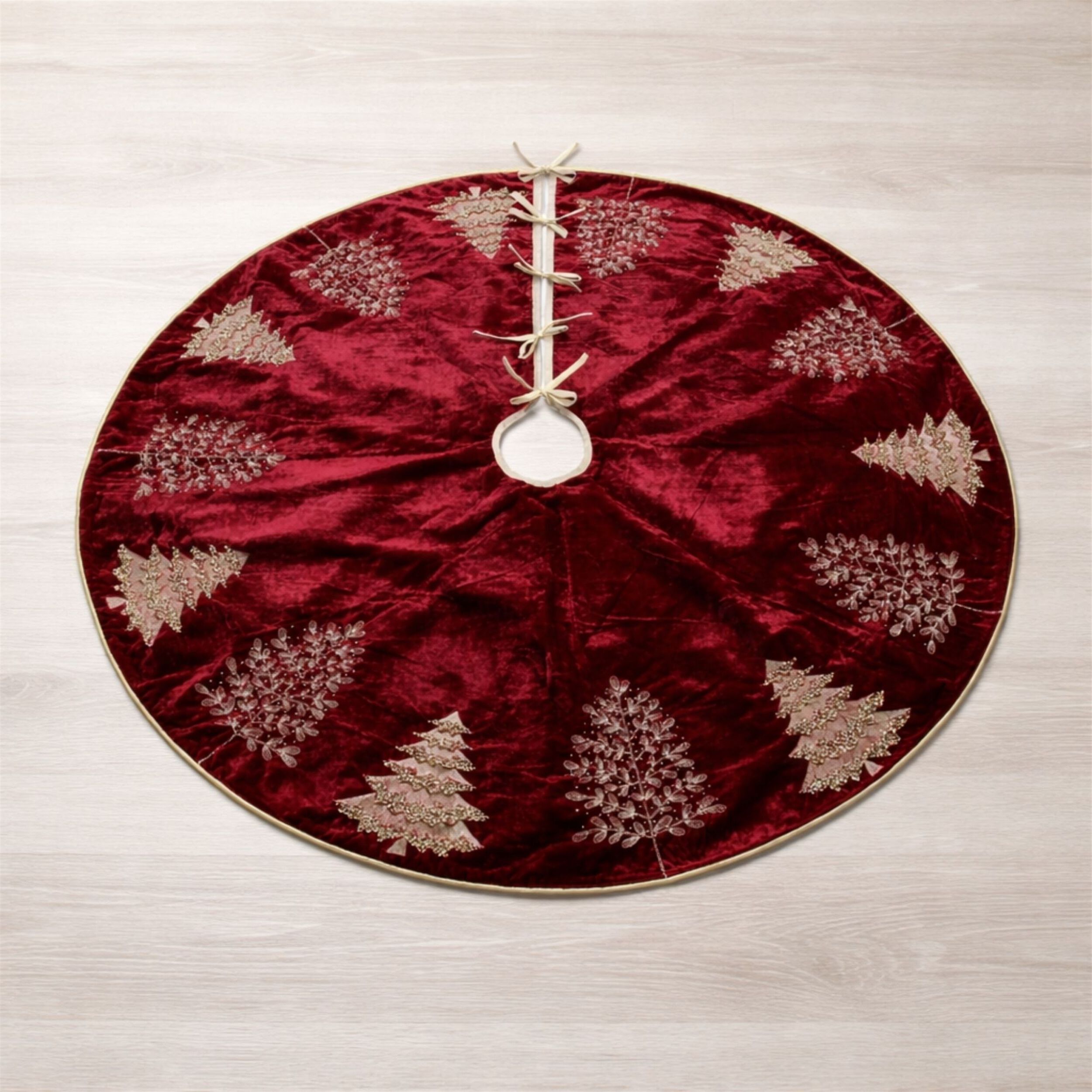 Embroidered Evergreen Tree Skirt 48 inchesD, RED GOLD, alternate image number 2