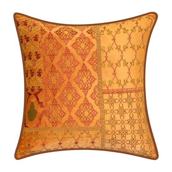Velvet Patchwork Embroidered Decorative Pillow , LILY, hi-res image number null