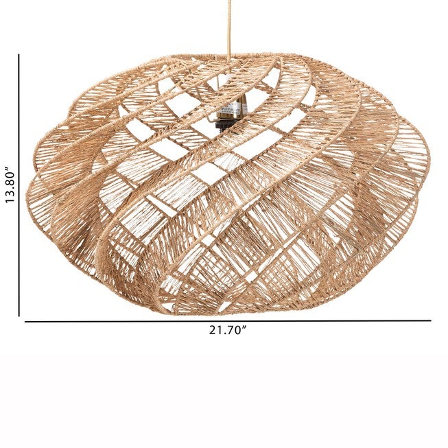 Enola Handwoven Jute Pendant Lampshade - Boho Chic Ceiling Light Cover with Twisted Spiral Design, BROWN, alternate image number null