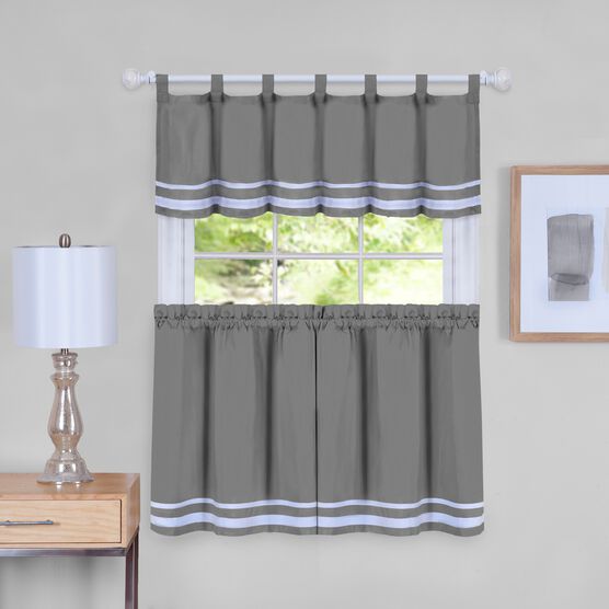 Dakota Window Curtain Tier Pair and Valance Set, GREY, hi-res image number null