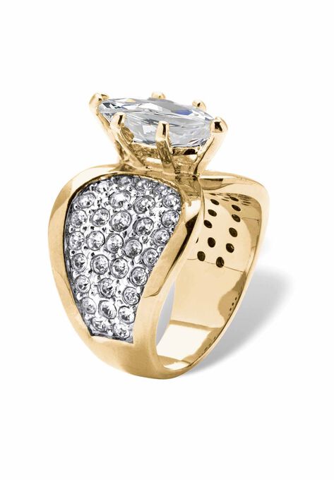 Yellow Gold Plated Cubic Zirconia and Round Crystals Cocktail Ring, , on-hover image number null