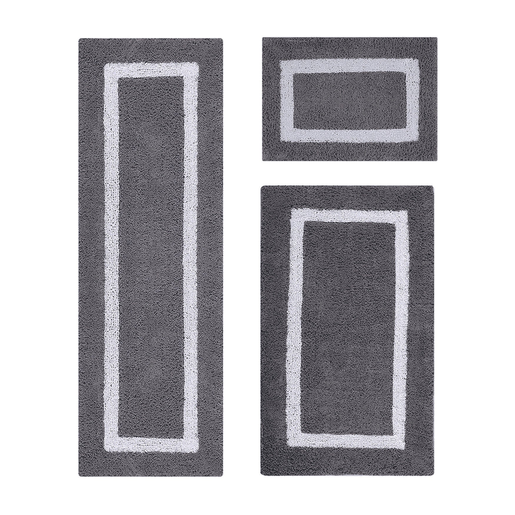 Hotel Collection 100% Cotton 3 Piece (17 inches X 24 inches | 24 inches X 40 inches | 20 inches X 60 inches) Bath Rug Set, GRAY WHITE, hi-res image number 0