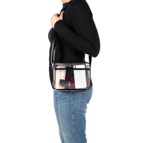 Crossbody Bag Purse With Pocket, Clear/Black, , alternate image number null