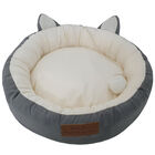 GREY poly-cotton cozy round cat bed , 18 inch, , on-hover image number null