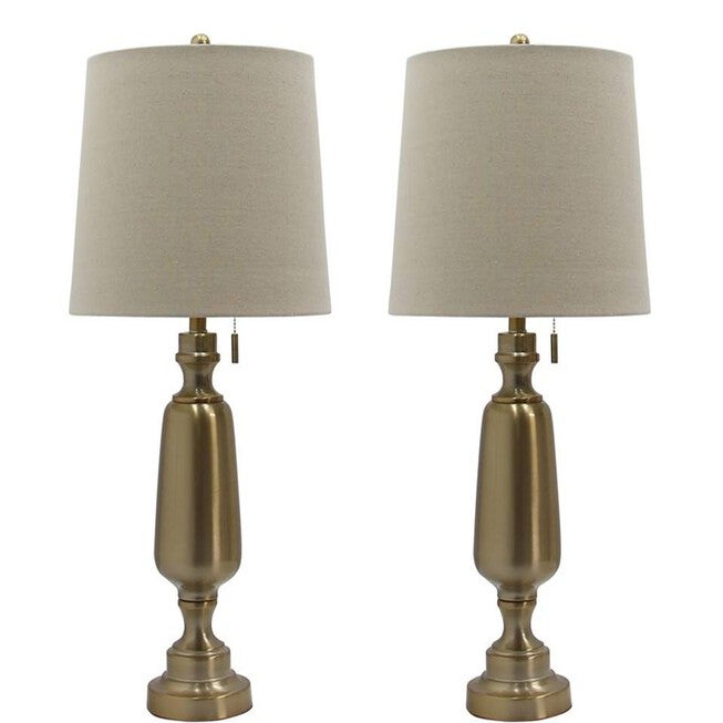 Antique Brass Metal 30.5 inches Table Lamp, Set 2, BRASS, hi-res image number 0
