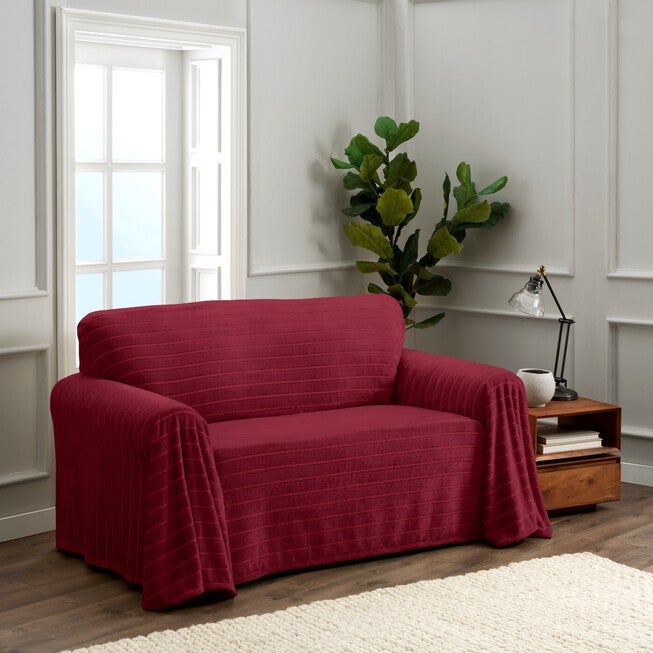 Nolan Plush Cozy Loveseat Throw Furniture Cover, BURGUNDY, hi-res image number 0