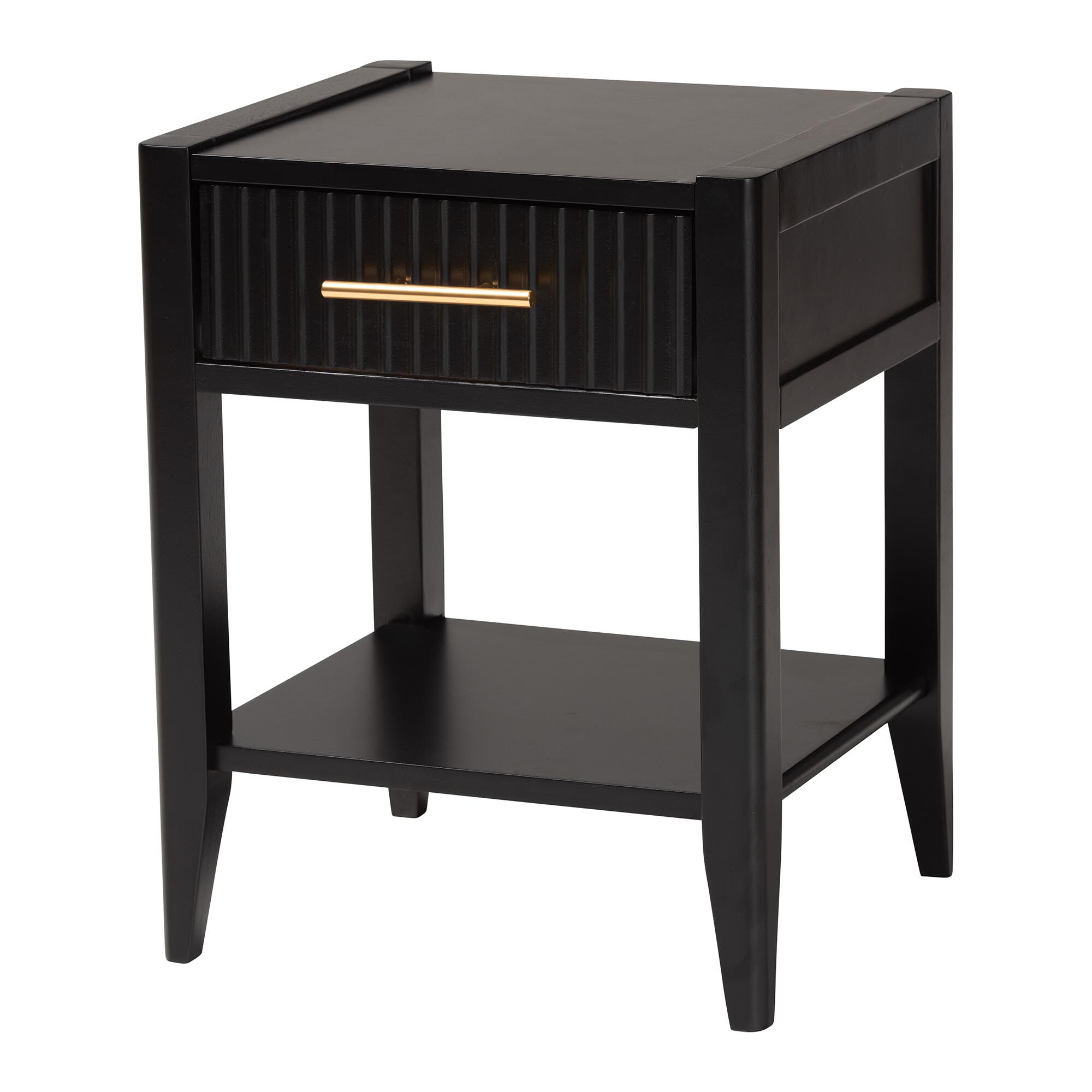 Primrose Mid-Century Black Fluted Wood 1-Drawer Nightstand, BLACK, alternate image number 1