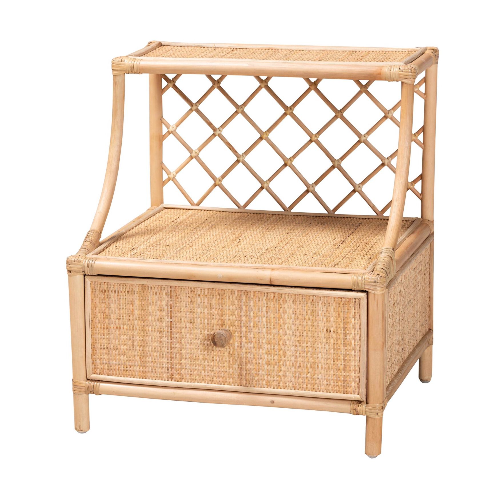 Lalo Modern Bohemian Natural Brown Rattan 1-Drawer Nightstand, NATURAL BROWN RATTAN, hi-res image number 0