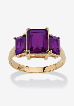 Yellow Gold-Plated Simulated Emerald Cut Birthstone Ring