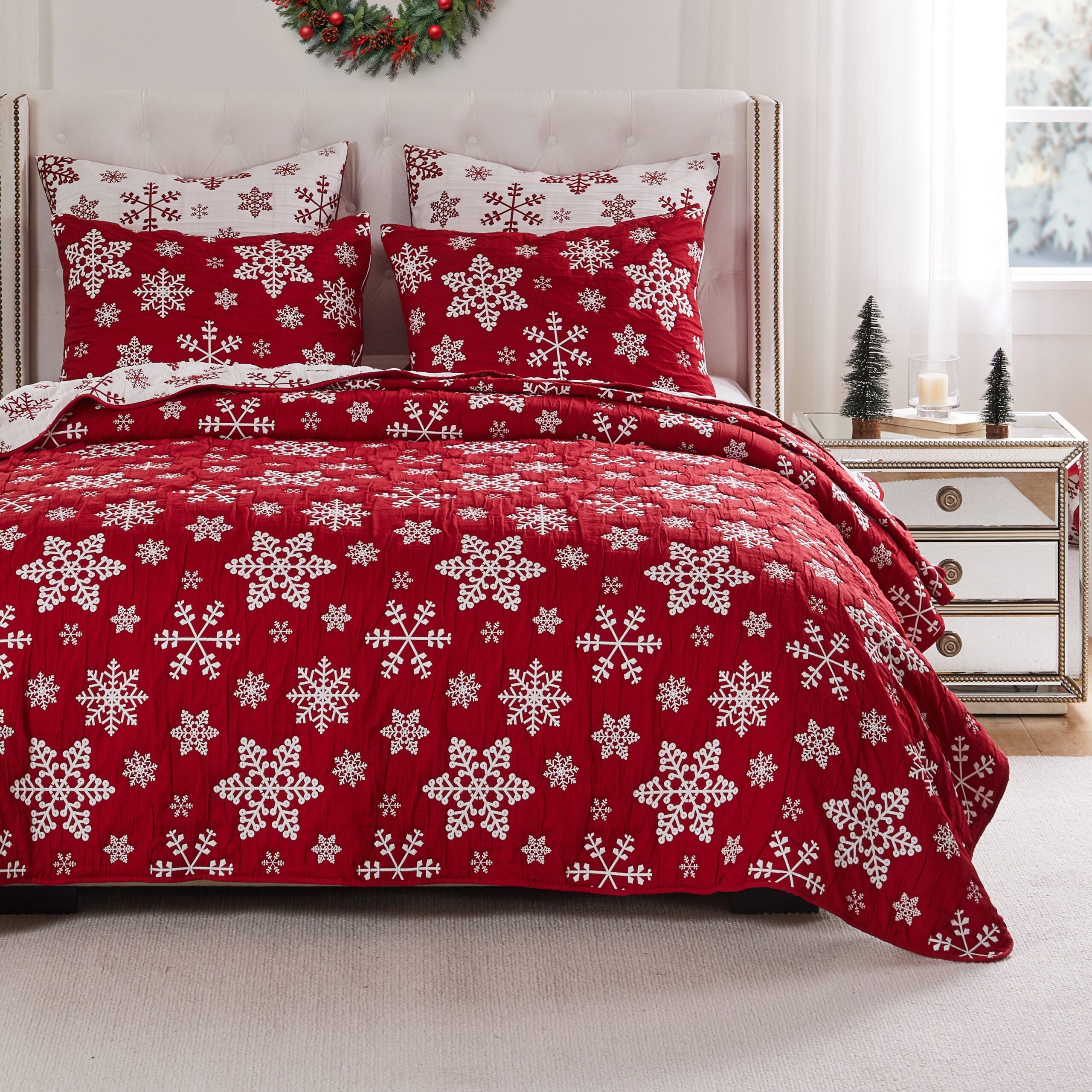 Novelty Holiday Matelass&eacute; Coverlet Set, SNOWFLAKES, alternate image number 1