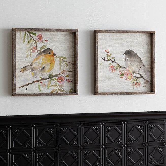 Wood Framed Watercolor Bird Plaque (Set of 2), BROWN WHITE, alternate image number null