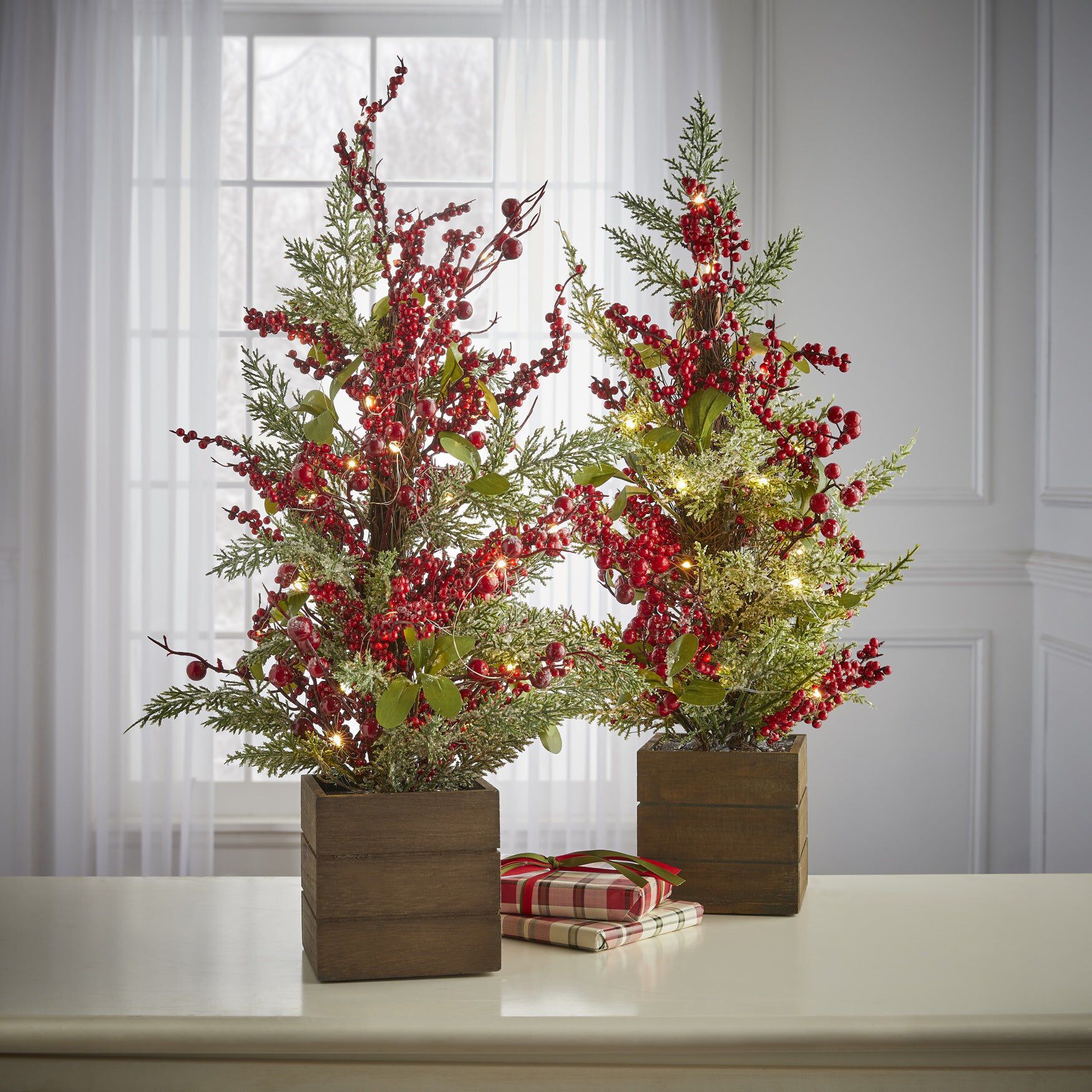 24 inchesH Pre-Lit Tabletop Berries Tree, RED, hi-res image number 0