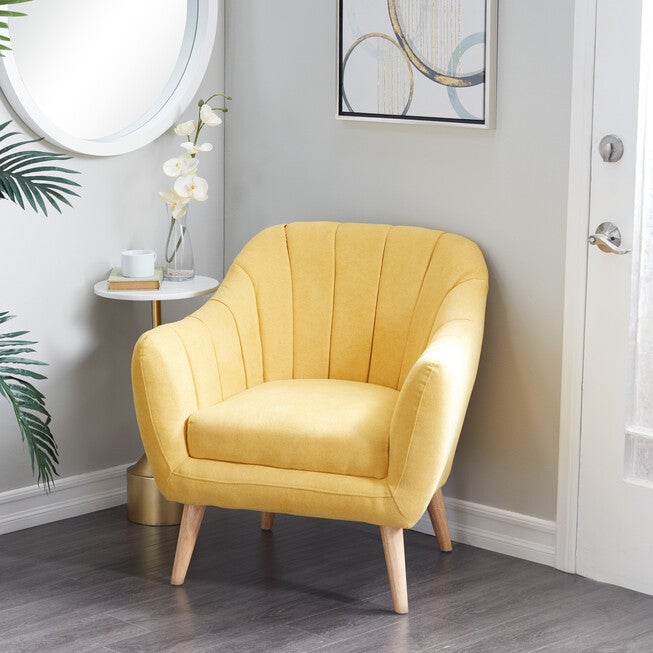 Yellow Polyester And Wood Modern Accent Chair Accent Chair, , alternate image number null