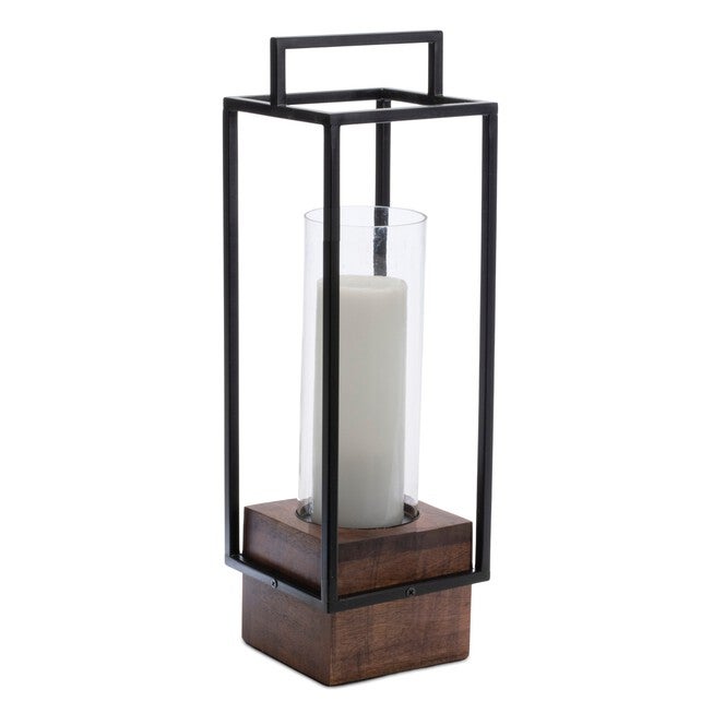 Wood Candle Holder with Iron Frame 20 inchesH, BLACK, alternate image number null