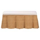 Front view of natural rattan rectangle ottoman with white cushion