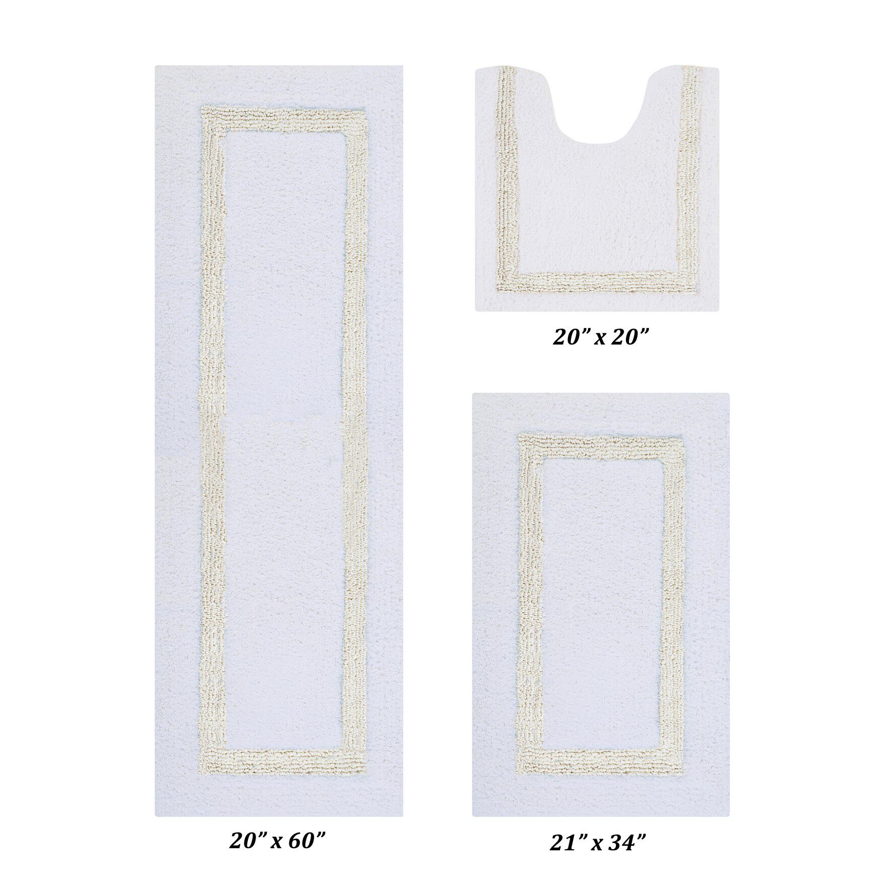 Hotel Collectionis Bath Mat Rug 3 Piece Set (20 inches x 20 inches | 21 inches x 34 inches | 20 inches x 60 inches), WHITE IVORY, hi-res image number 0