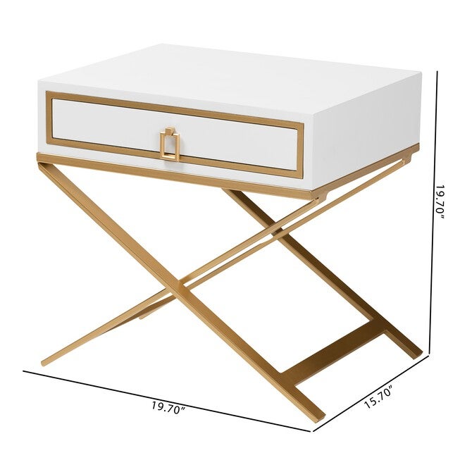 Lilibet Modern Glam And Luxe Black Finished Wood And Gold Metal 1-Drawer End Table, , alternate image number 8