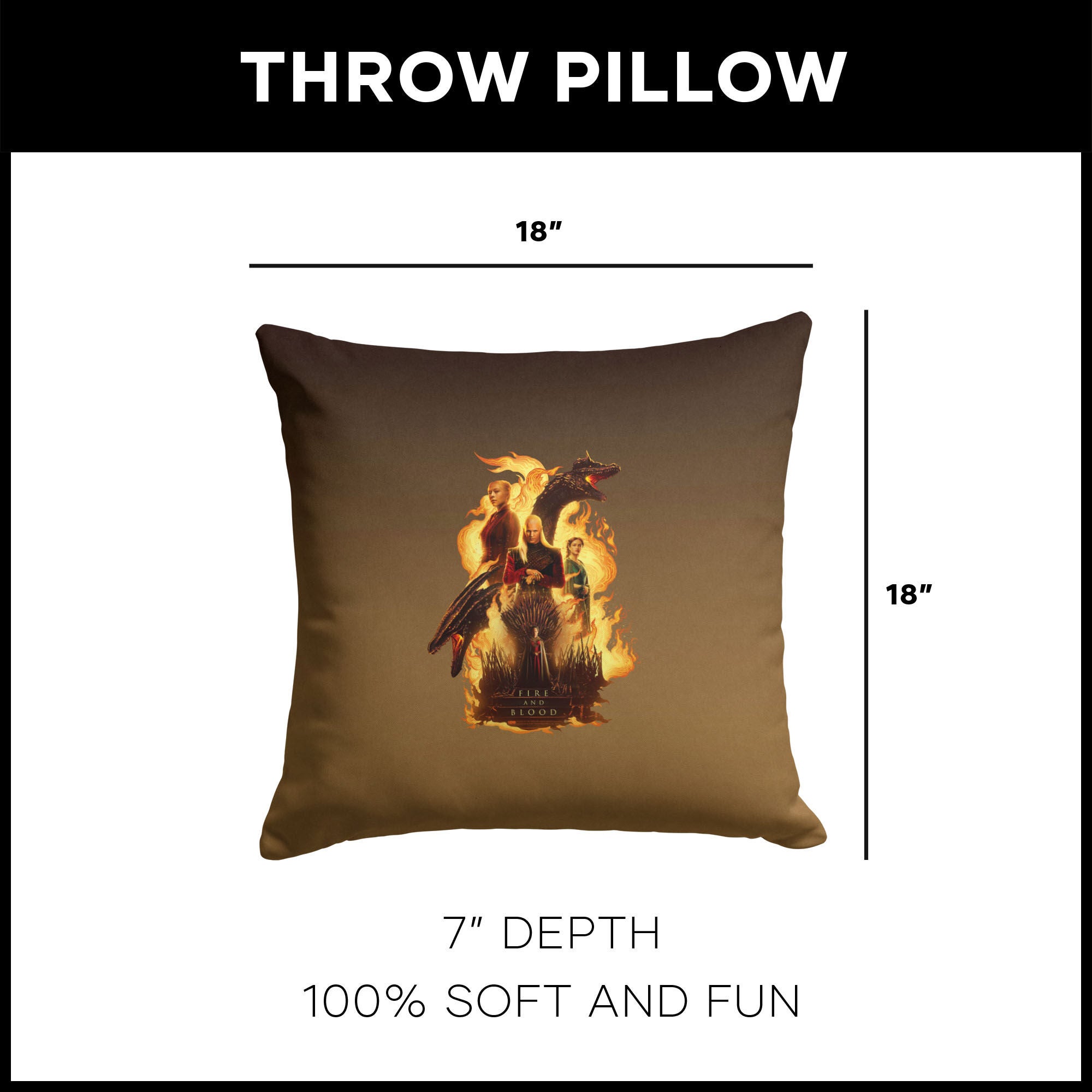 Warner Bros. House of the Dragon Fire and Blood Reigns Throw Pillow 18X18 Inches, BROWN, alternate image number 4