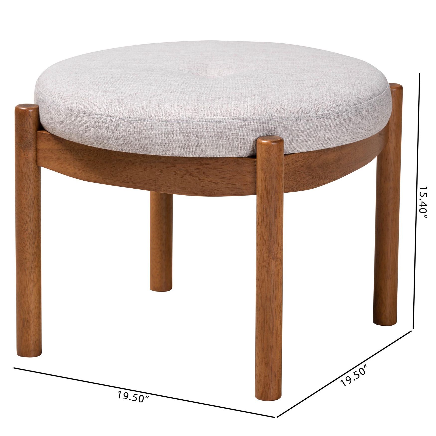 Iliana Japandi Dark Grey Fabric And Walnut Brown Finished Wood Ottoman Footstool, , alternate image number 6