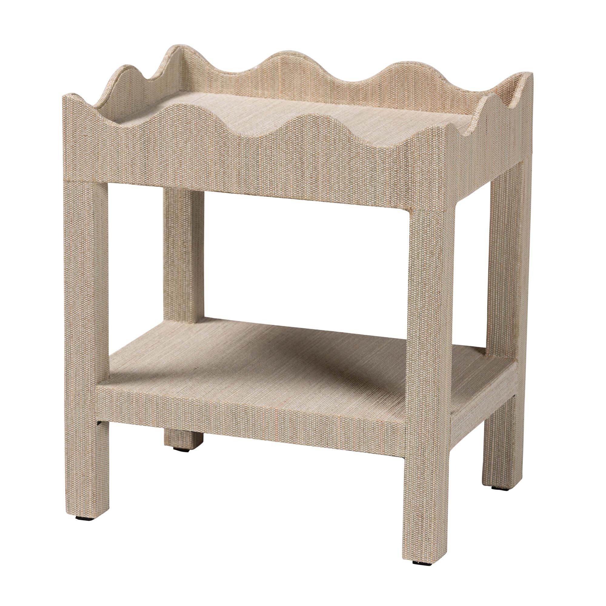 Sebastian Grasscloth Beige Scalloped End Table, BEIGE, alternate image number 1