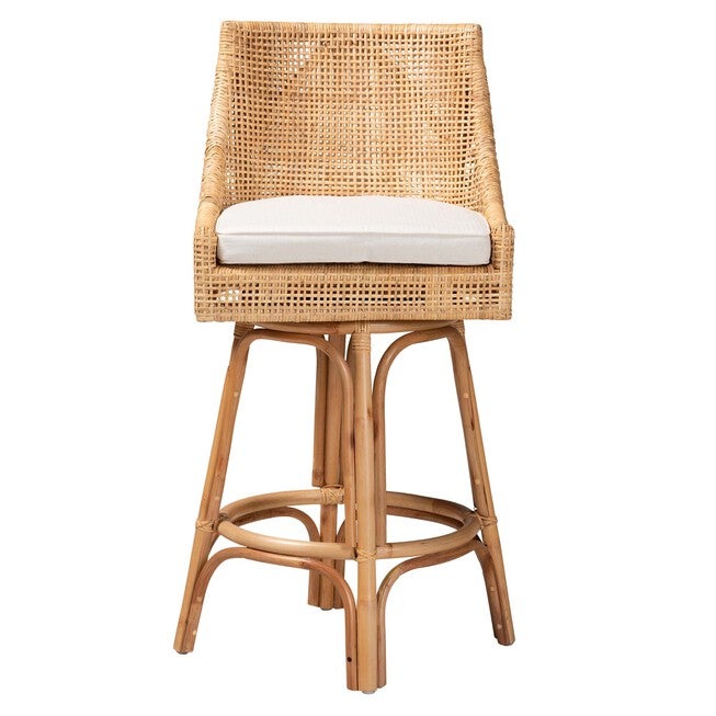 Bella Modern Bohemian Natural Brown Rattan Bar Stool, , on-hover image number null