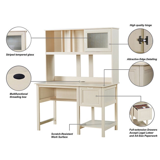 Ansel 47 inches Writing Desk With Hutch Writing Desk, , alternate image number null