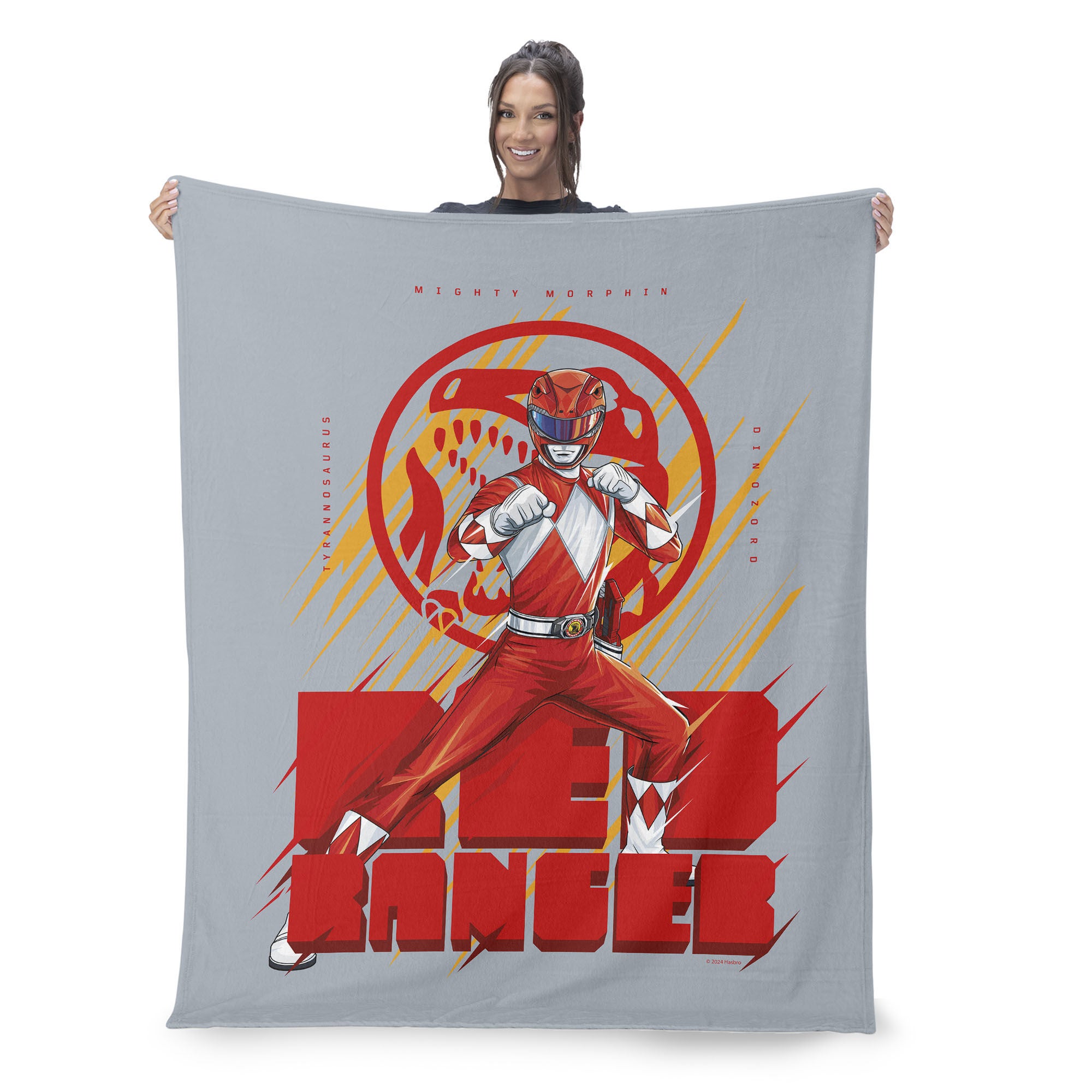 Hasbro Power Rangers Red Ranger Silk Touch Throw Blanket 50X60 Inches, GRAY, on-hover image number 1
